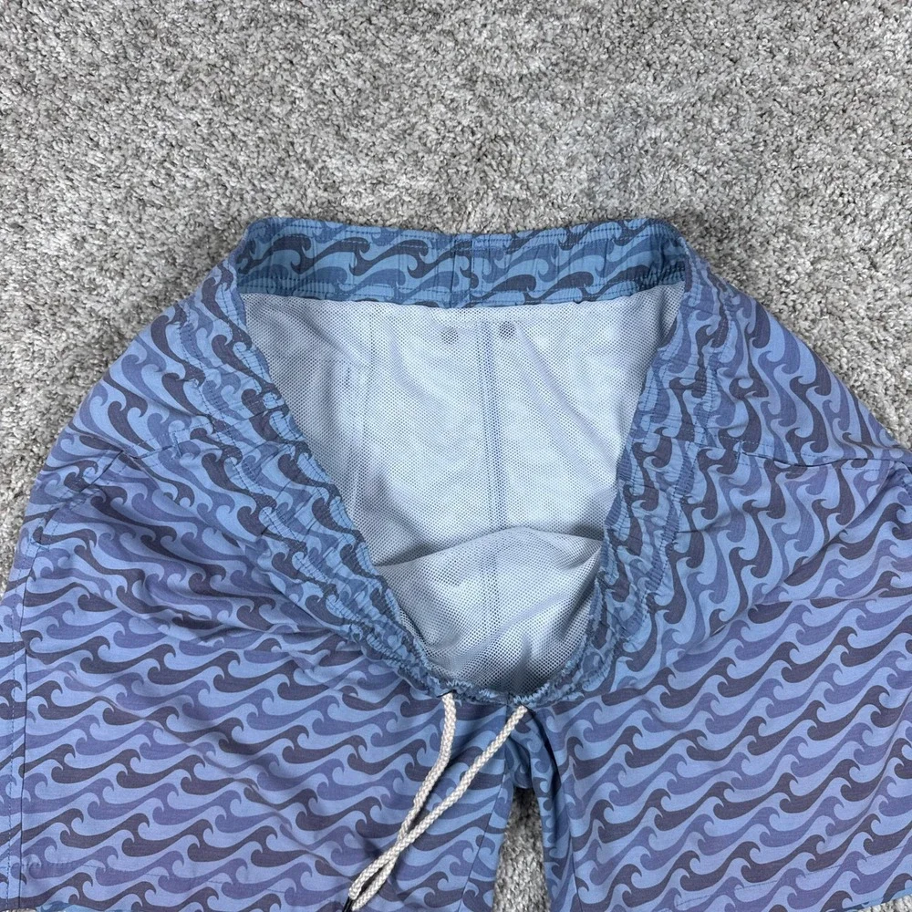 Faherty Swim Trunks Mens XXL Blue Wave Print Coastal‎ Surf Drawstring Board
